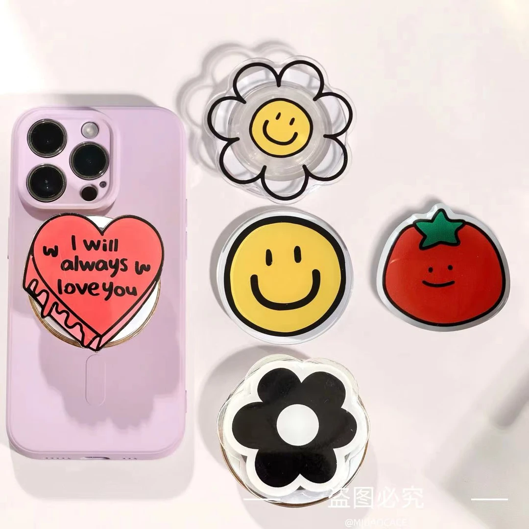 ins小清新立体花朵笑脸适用MagSafe磁吸支架手机强力吸附新潮款女