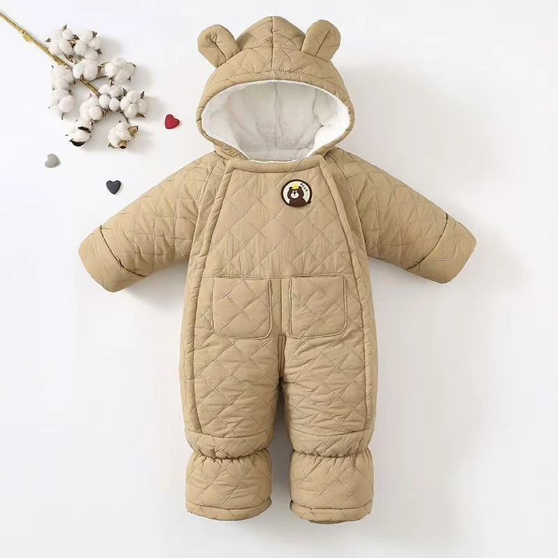 2025婴儿冬季新款衣服新生儿加绒加厚连体衣外出防风衣月宝宝抱服
