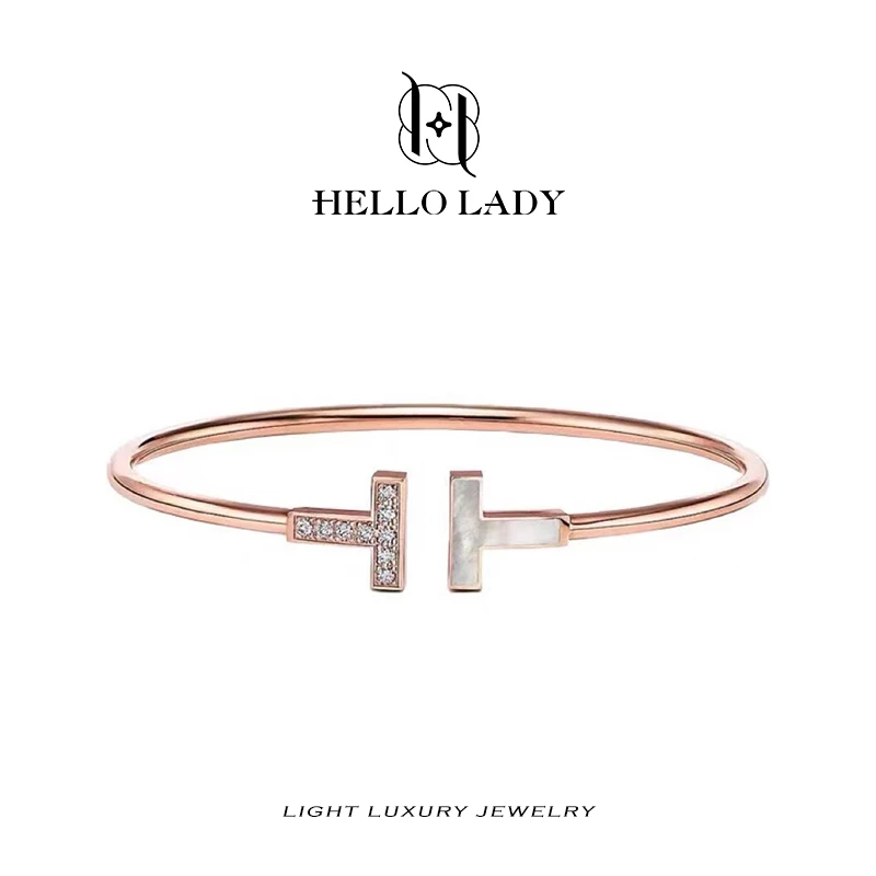 【V金版本】精工CNC 白贝双T手镯带钻1174