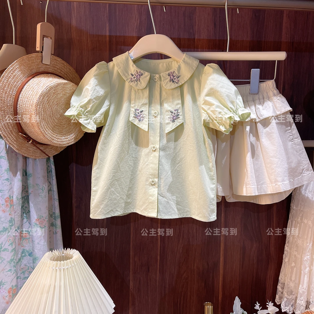 现货【豆蔻】5479女宝娃娃衫女童韩版纯棉衬衫女童透气衬衫儿童