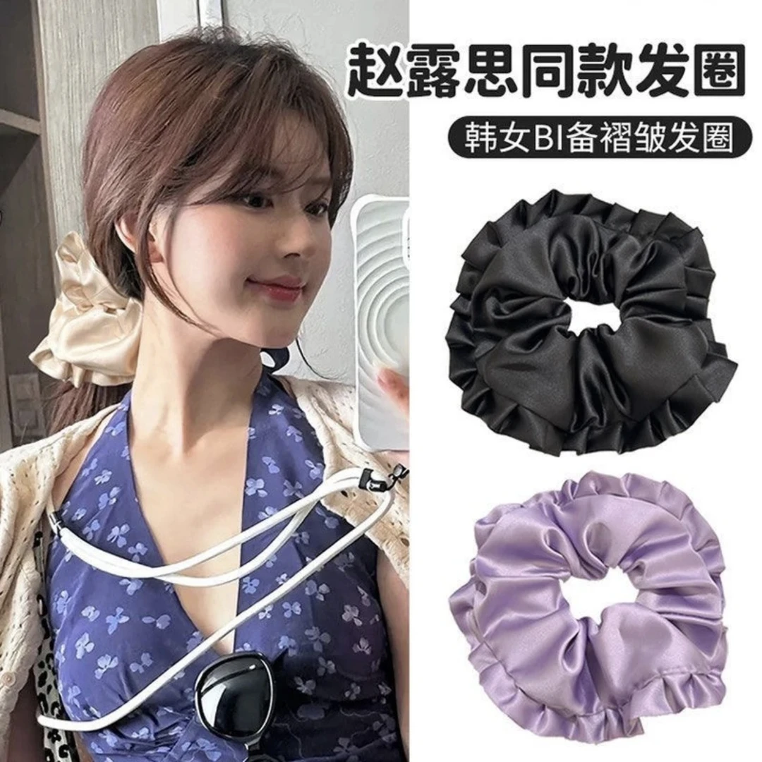 超韩枕头发圈不伤发超大大肠发圈芭蕾风褶皱边气质缎面发圈