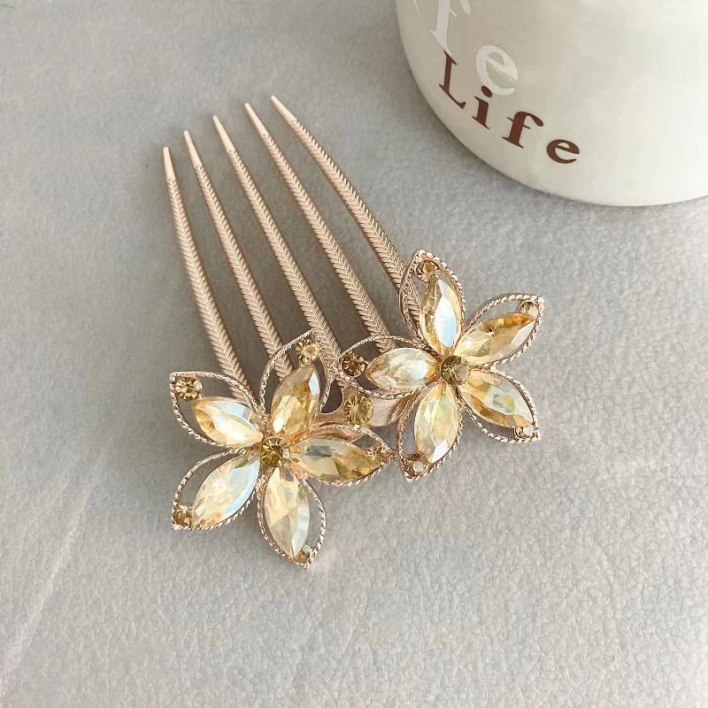 锌合金仿水晶发饰 水钻花朵福利款插梳气质发插韩式发簪时尚头饰