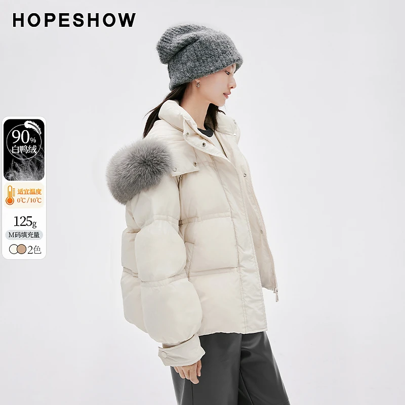 红袖冬季新款女装 插肩袖双拉链狐狸毛立领短羽绒90123410902