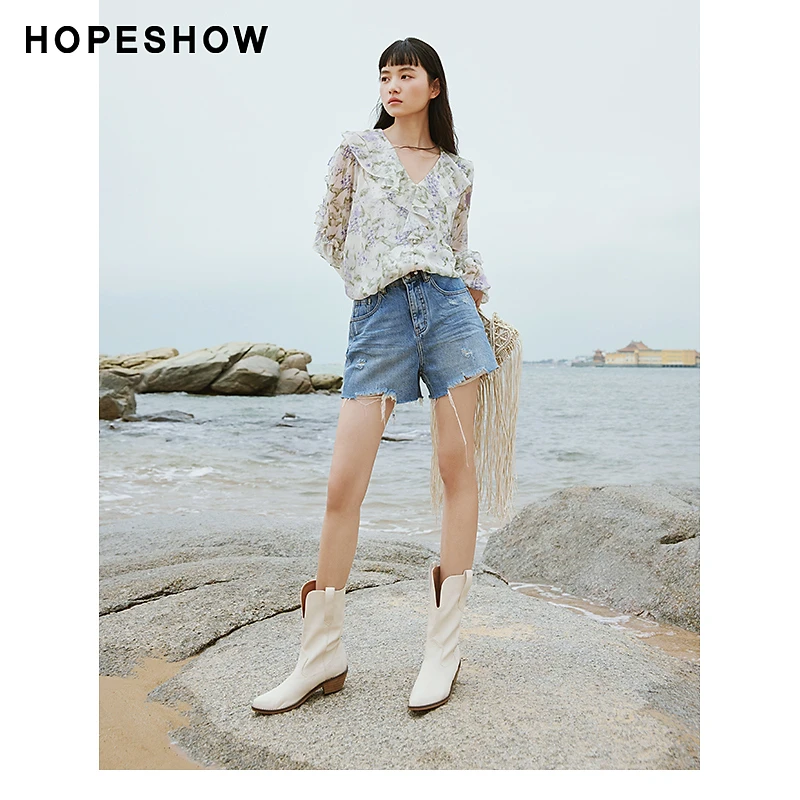 红袖做旧水洗A字一粒扣牛仔裤89223171304