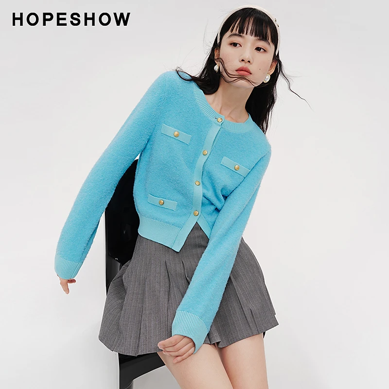 红袖春季新款女装香风单排扣圆领针织开衫89124020108小香风