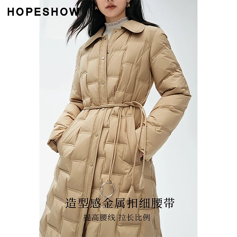 【丽公主专属】红袖格纹单排扣娃娃领长款羽绒服90123350903