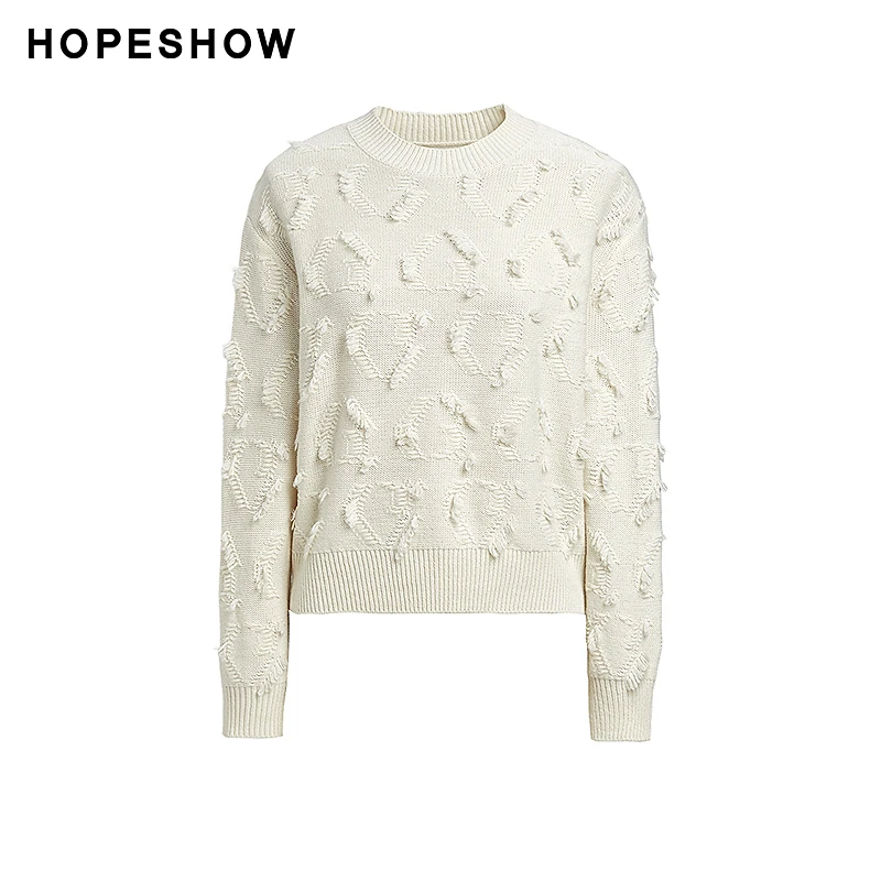 红袖新款女装秋冬肌理感做旧落肩圆领套头针织衫打底89423370105