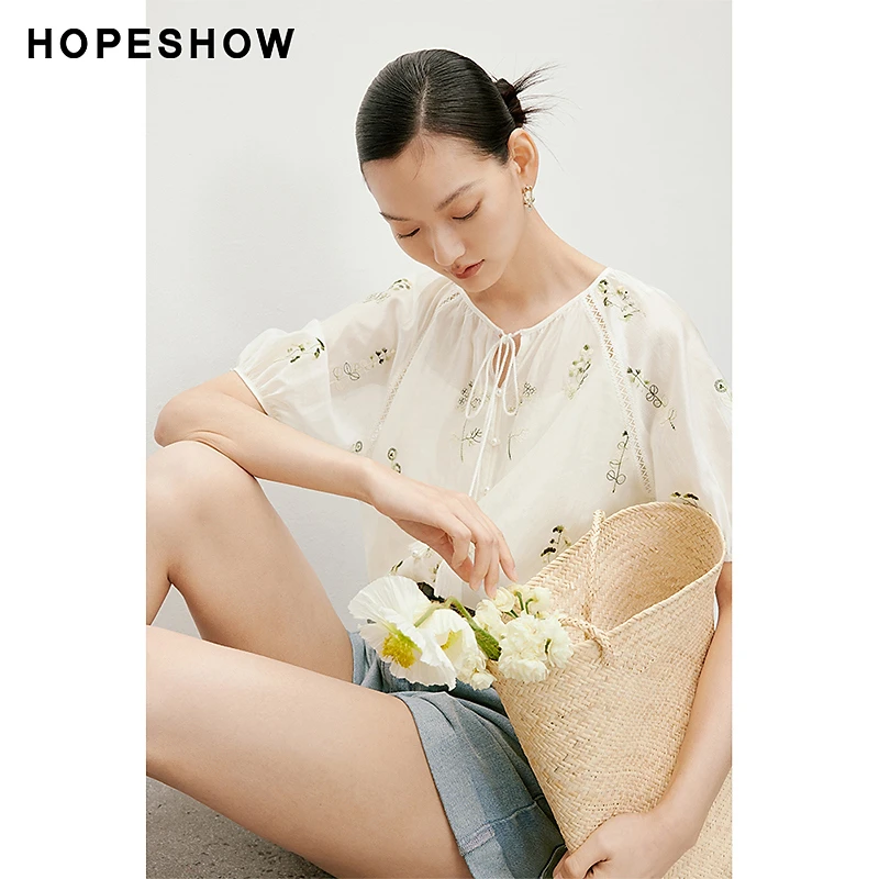 【思思专属】红袖镂空撞色绣系带圆领上衣套装90124172003