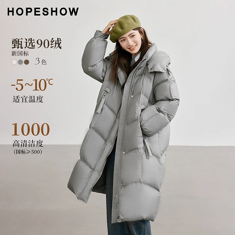 红袖冬季2025新款女装 插肩袖双拉链立领连帽羽绒服90124380905