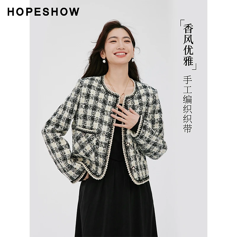 【小北专属】红袖香风格纹织带边单排扣圆领外套90224480402