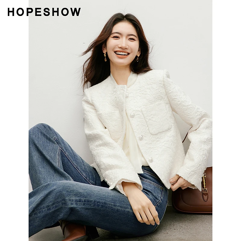 【陈大可专属】红袖香风提花正肩单排扣圆领外套90124320403