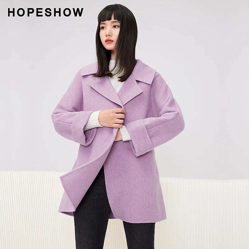 红袖冬季2023新款女装 系带单排扣翻领双面呢中长大衣89123410810