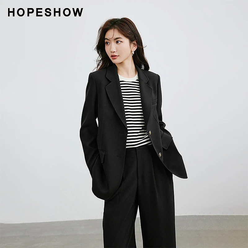 红袖春季2024新款女装 单排扣翻驳领一手长西装外套90624022203