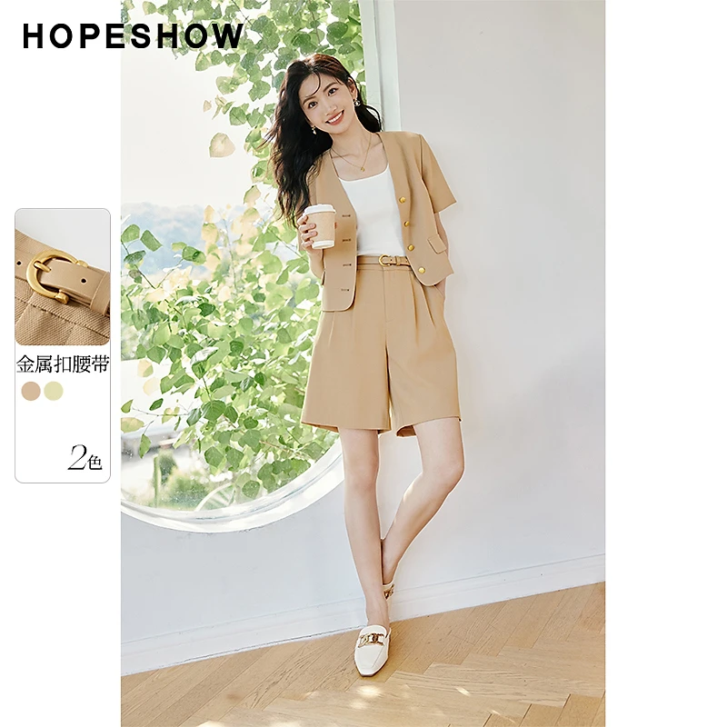 红袖秋季短款夏季新款女装肌理感腰带直筒短裤90123231201小香风