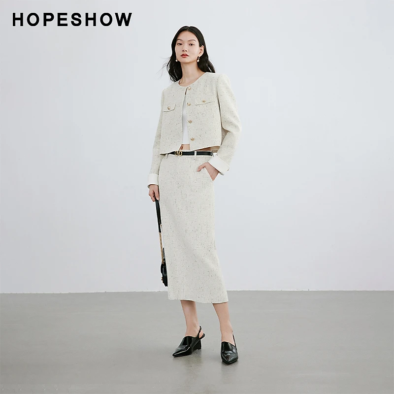 《李易行》红袖香风一粒扣开叉直筒半身裙90124061503