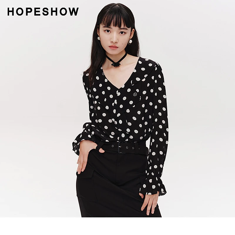 【唐长老专属】红袖波点印花V领套头上衣89124092002