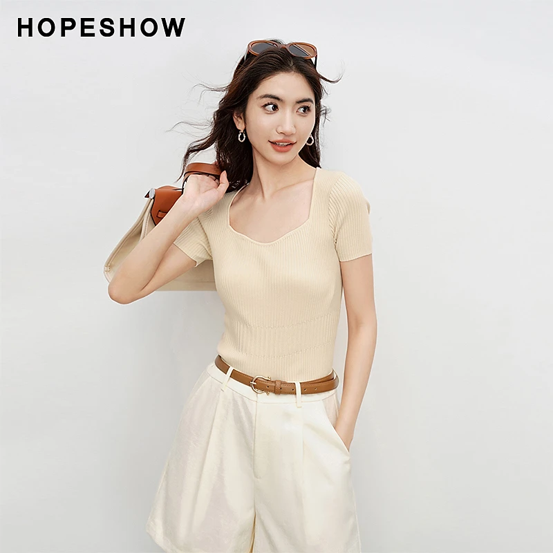 红袖肌理感正肩钻石领套头针织衫90124210102