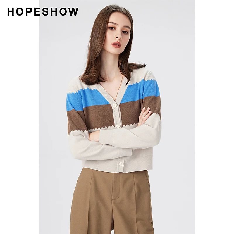 【陈大可专属】红袖条纹单排扣V领时尚针织开衫89223300104