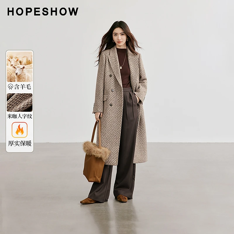 红袖老钱风双排扣翻驳领混色单面呢90124380802