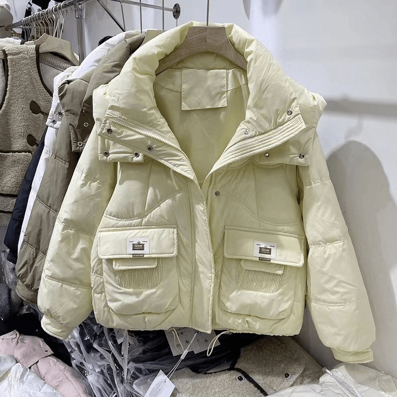 连帽白鸭绒羽绒服女2023年冬季款韩版设计感口袋高级感保暖羽绒衣