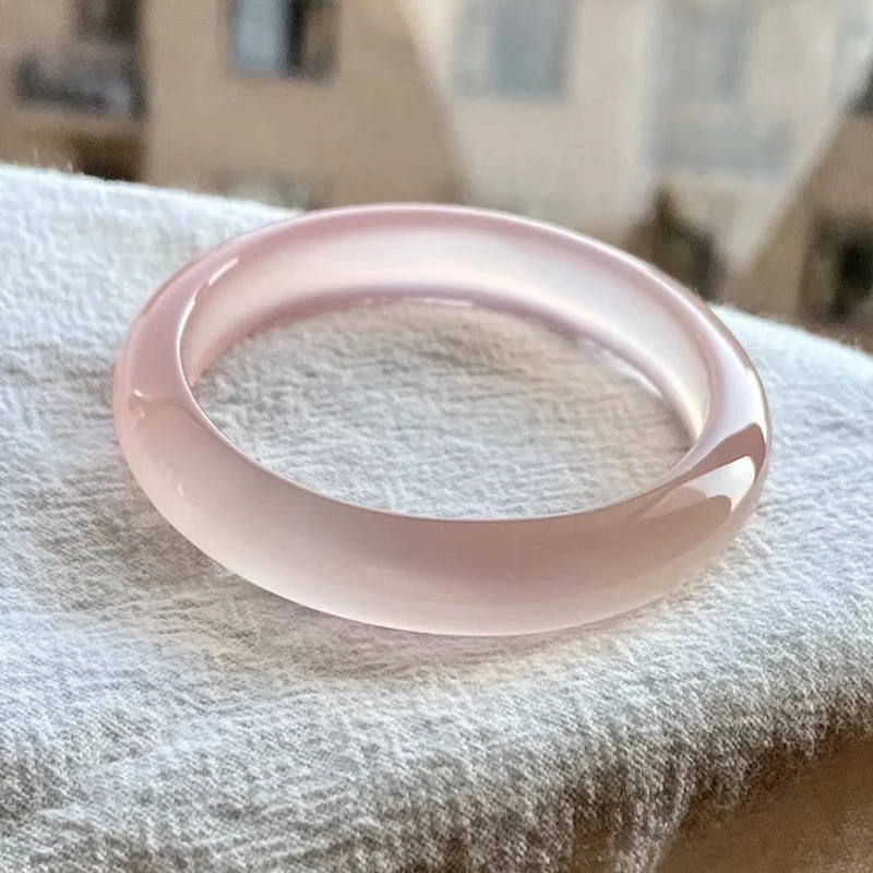 上等高档樱花粉玛瑙玉镯高品冰透桃粉玉髓手镯女款首饰多样性发一