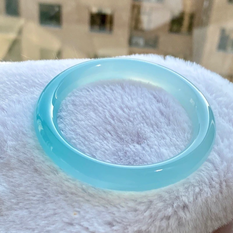 官方保障天青冻海蓝宝玉髓手镯正品天空蓝玛瑙玉镯女款多样性发一