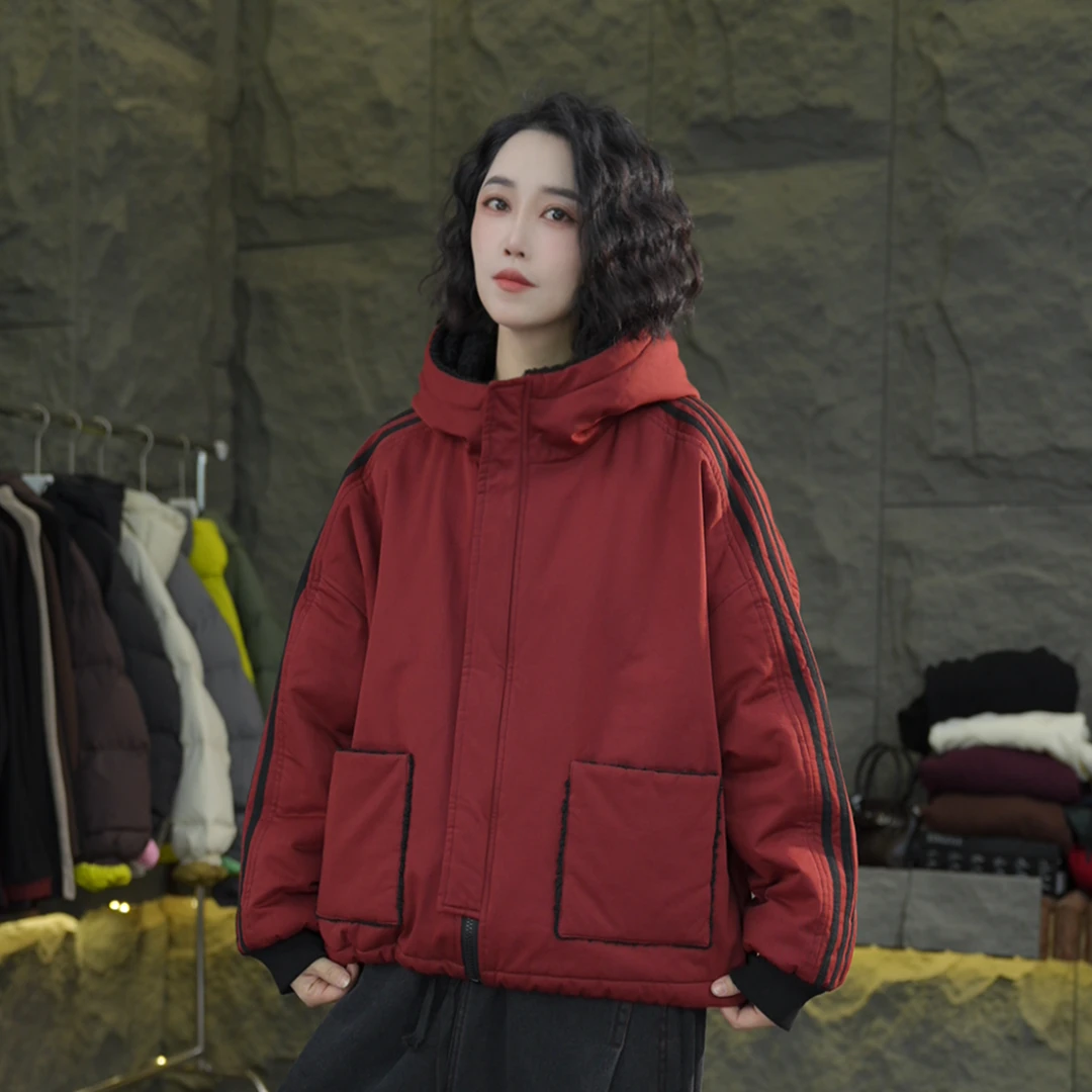 Z71  秋冬新款两面穿连帽棉服简约大气宽松休闲中式百搭棉衣外套