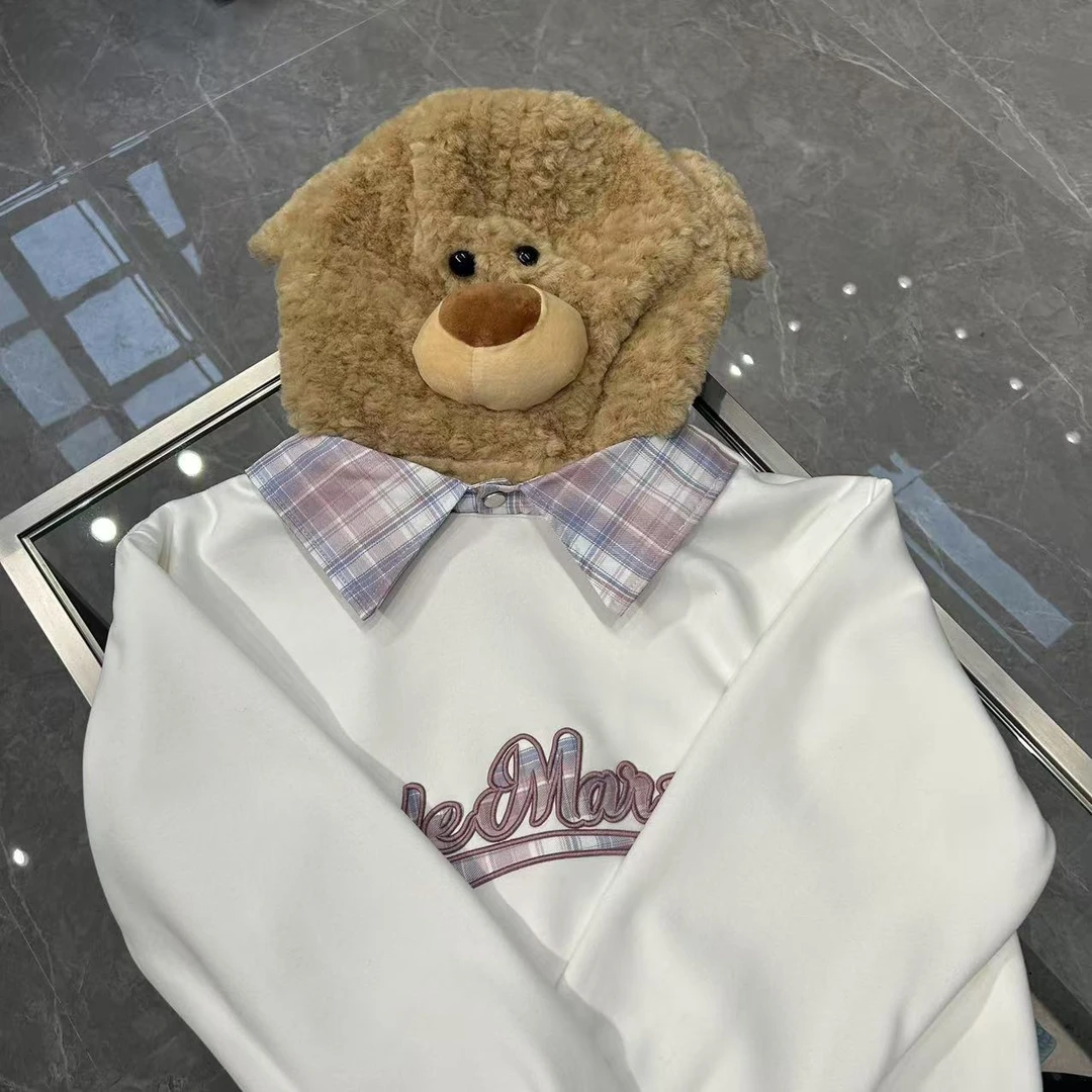 【YU·PP】（103)小众连帽绒感小熊假两件秋冬中长款卫衣外套（P0048）