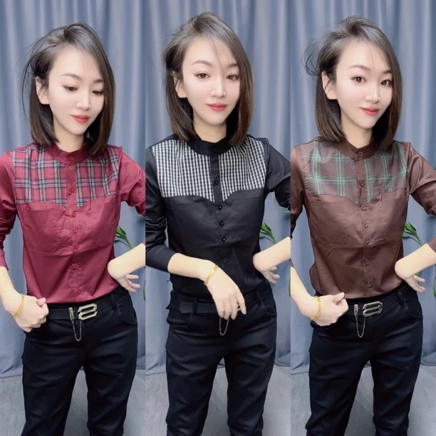 5181新款拼接长袖衬衫