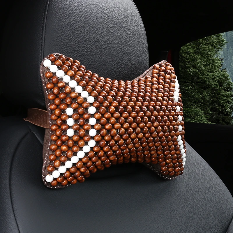 汽车头枕靠枕夏天车内座椅腰靠垫车载脖枕木珠护颈枕车用舒适夏季