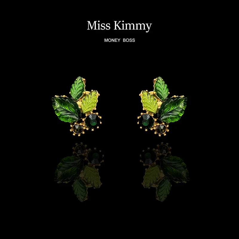铜合金仿水晶耳饰 MissKimmy[茉莉清晨]清新优雅绿色叶子耳饰0617