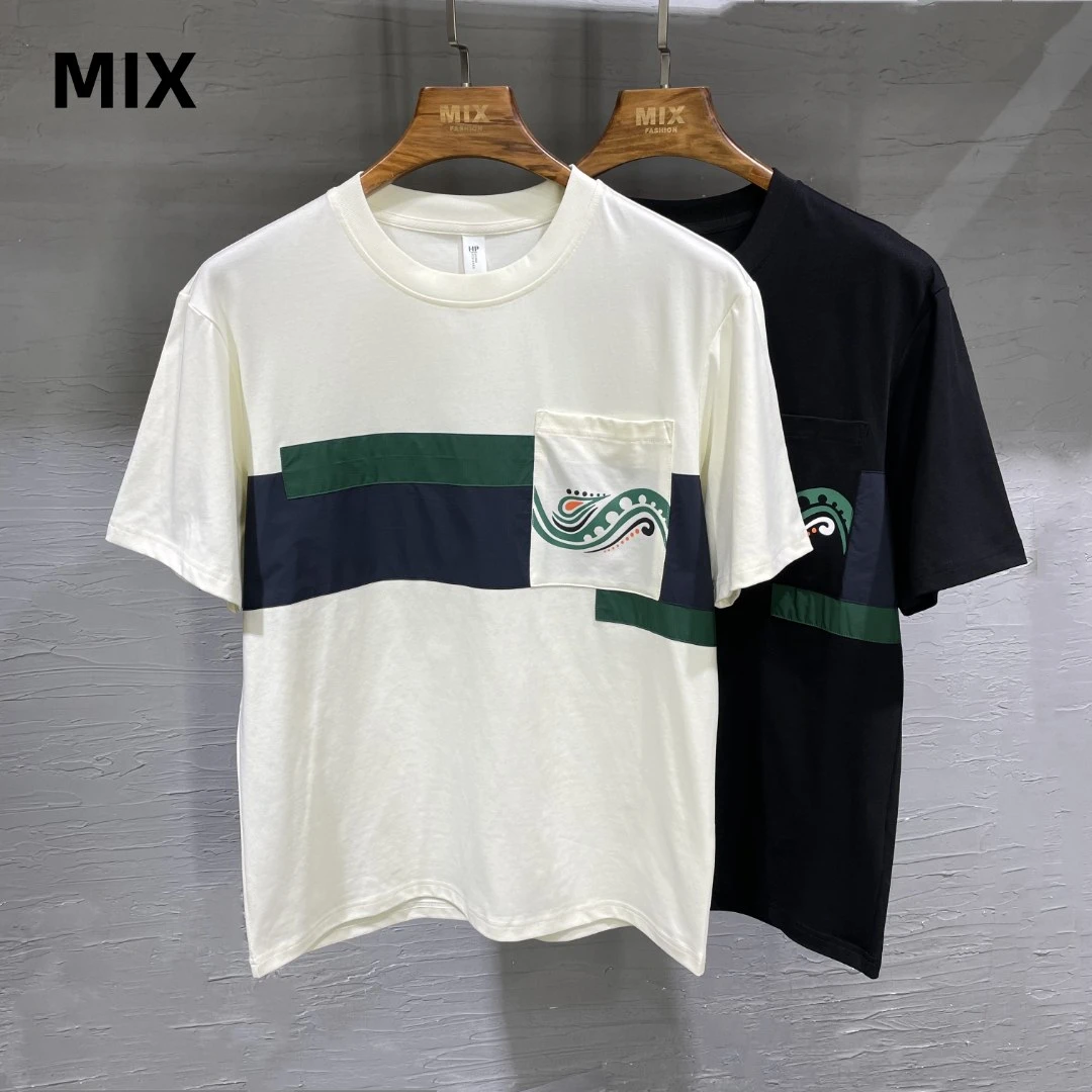 （断码捡漏）腰果花拼接撞色圆领T恤潮流百搭男拼色印花宽松休闲