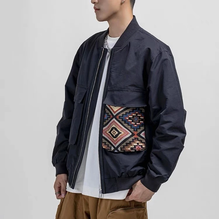 【冬季加棉】潮牌民族风刺绣棒球服夹克潮流痞帅加厚加棉外套M5116