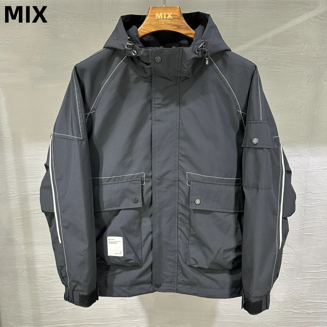 （断码捡漏）秋季撞色线条连帽外套简约大牌宽松潮流百搭冲锋衣3615