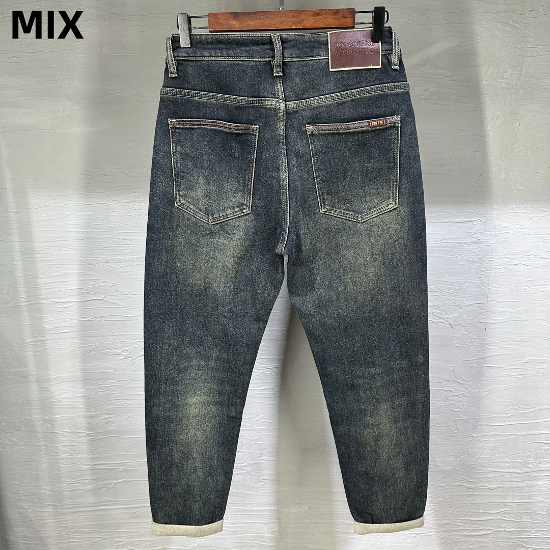 冬季简约复古蓝水洗牛仔裤个性潮流男士加厚长裤（微阔版型）6681