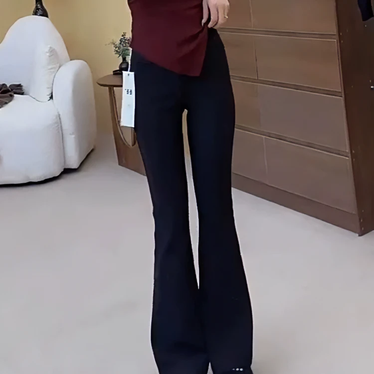 2024秋冬新款加绒大码窄版直筒休闲裤女小个子高腰弹力显瘦微喇裤