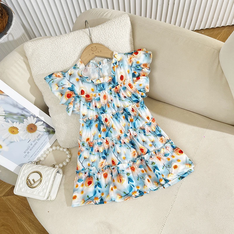 新款女童夏季碎花连衣裙洋气印花女宝夏款裙子宝宝韩版时尚