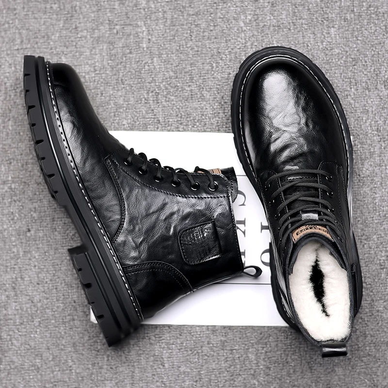 菲力鸟马丁靴2024冬季新款真皮加绒雪地靴子男加厚保暖东北大棉鞋