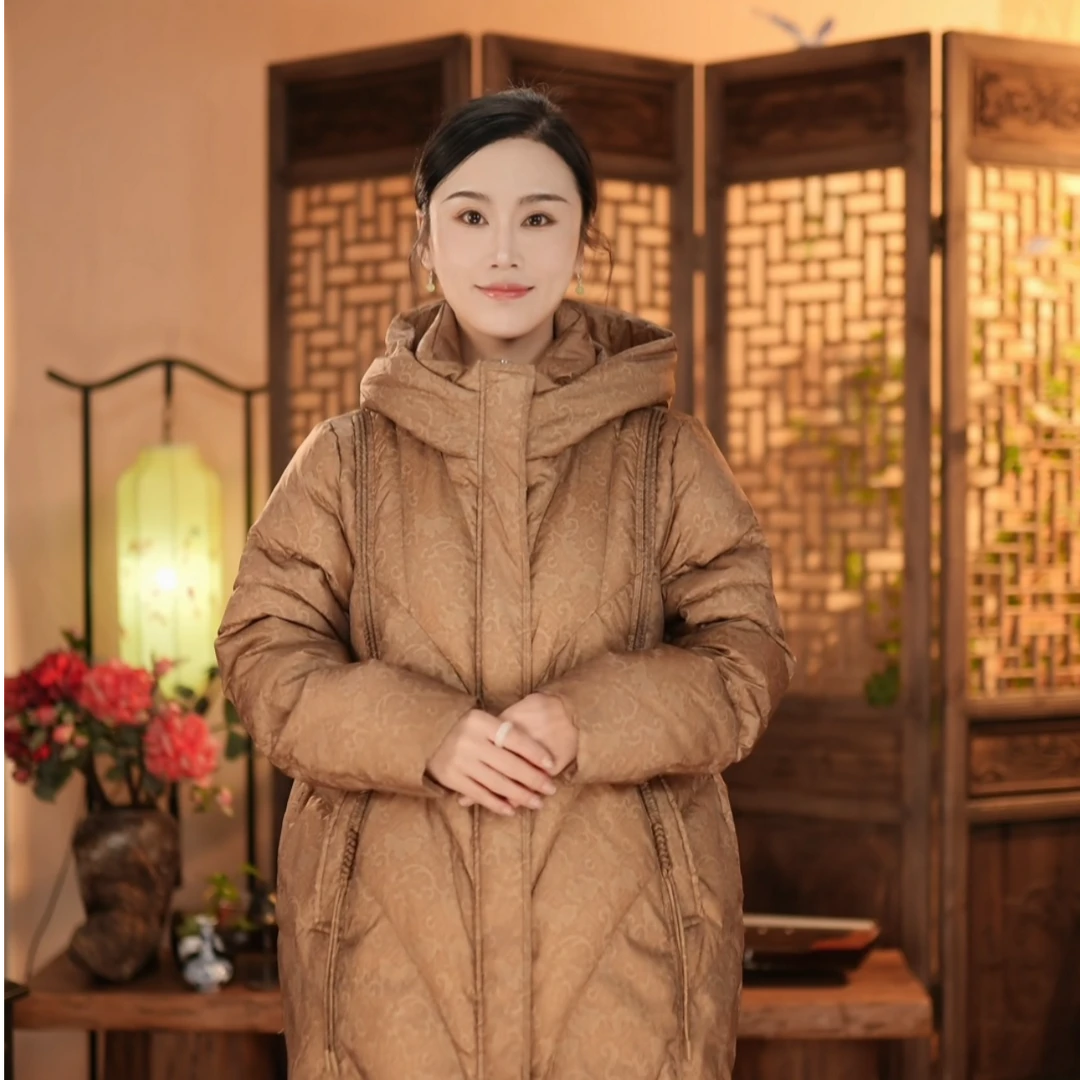 【东方婵韵】中式时尚百搭保暖冬季中长款连帽鹅绒服  DFCY28208