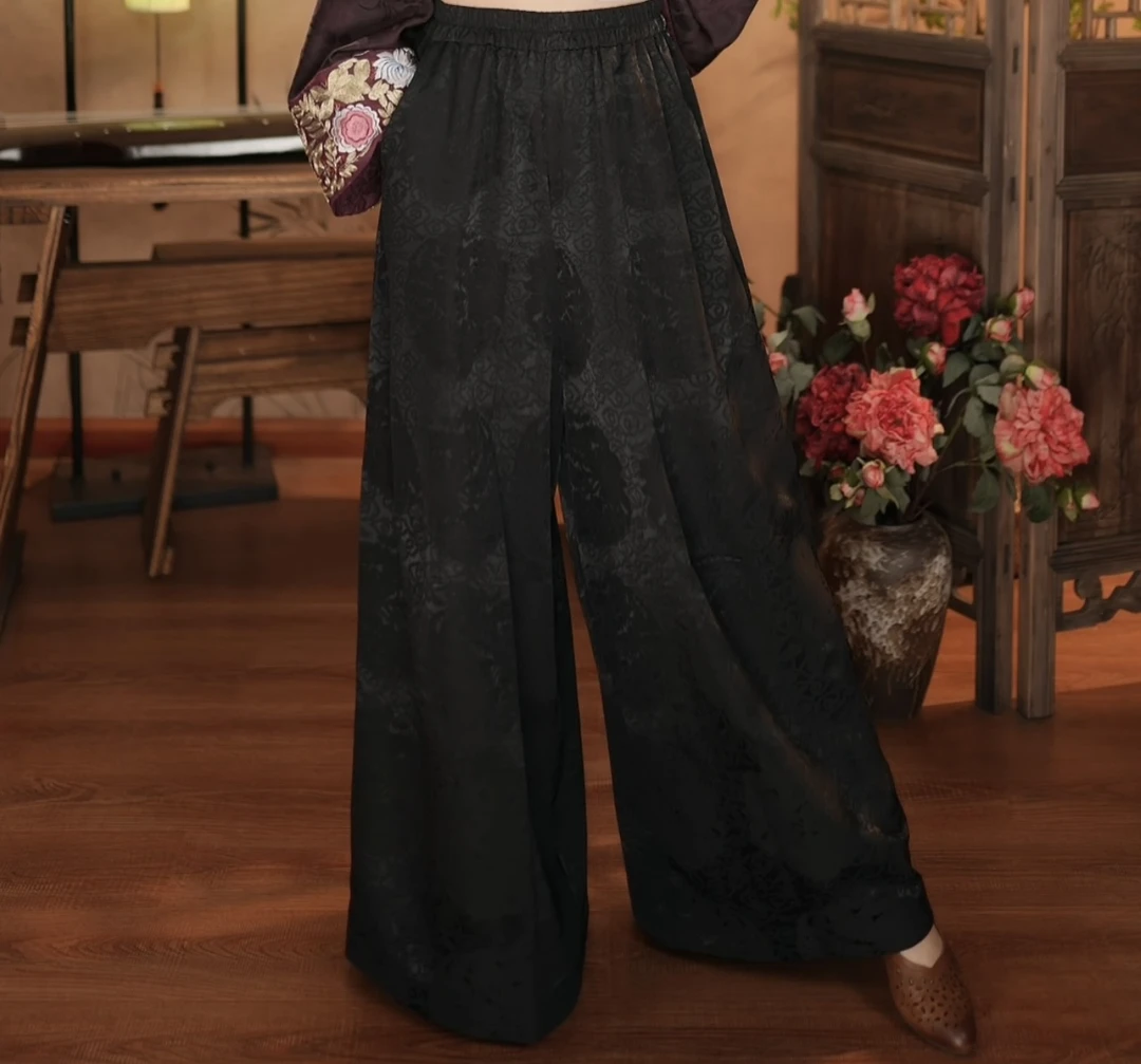 【东方婵韵】中式国风百搭气质高雅暗纹提花大摆阔腿裤 DFCY334506