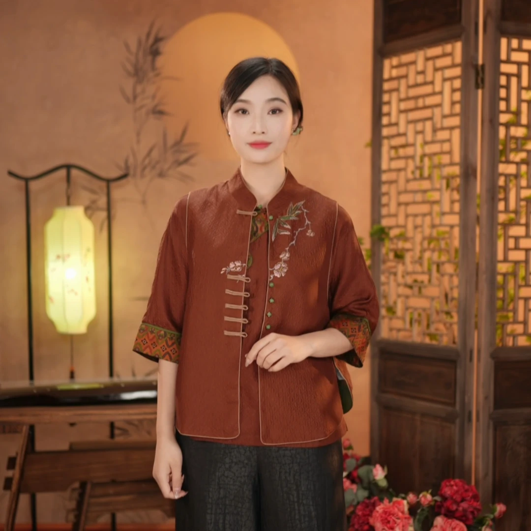 【东方婵韵】新中式国风双面双穿红云纱冠乐绉立领马甲DFCYA2080