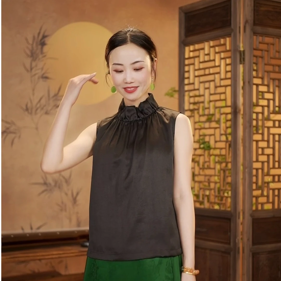 【东方婵韵】桑蚕丝素绉缎背心 DFCY238185（微瑕清仓）