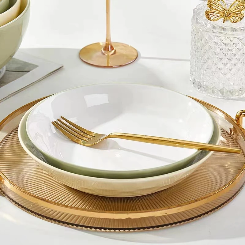 奶油风陶瓷盘子菜盘家用小清新简约时尚高颜值加厚防烫碗盘碟套装