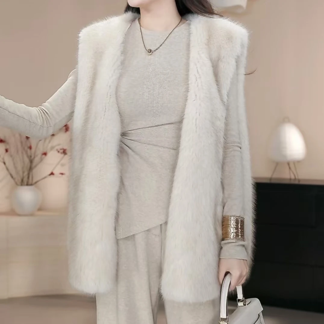 秋冬百搭毛毛马甲外套宽松仿皮草中长款高级气质