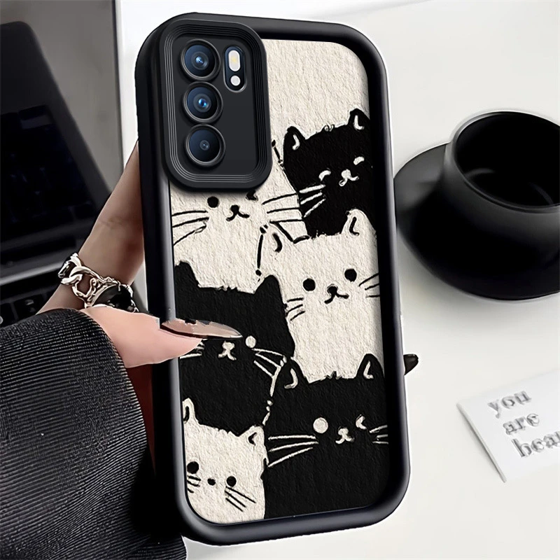 适用于六只小猫OPPOReno6手机壳全包高级感硅胶新款防摔ins风保护