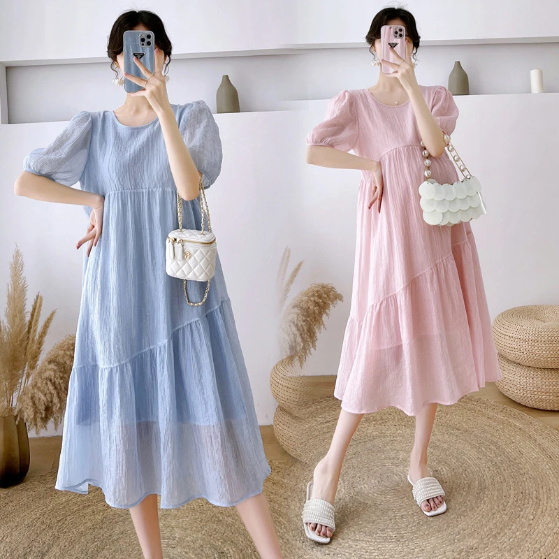 2024夏季新款韩版时尚气质温柔风背系带中长款孕妇连衣裙