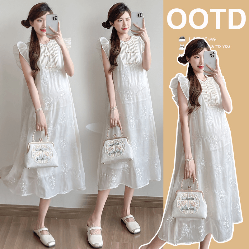 实拍现货 2024新品孕妇装刺绣新中式国风连衣裙