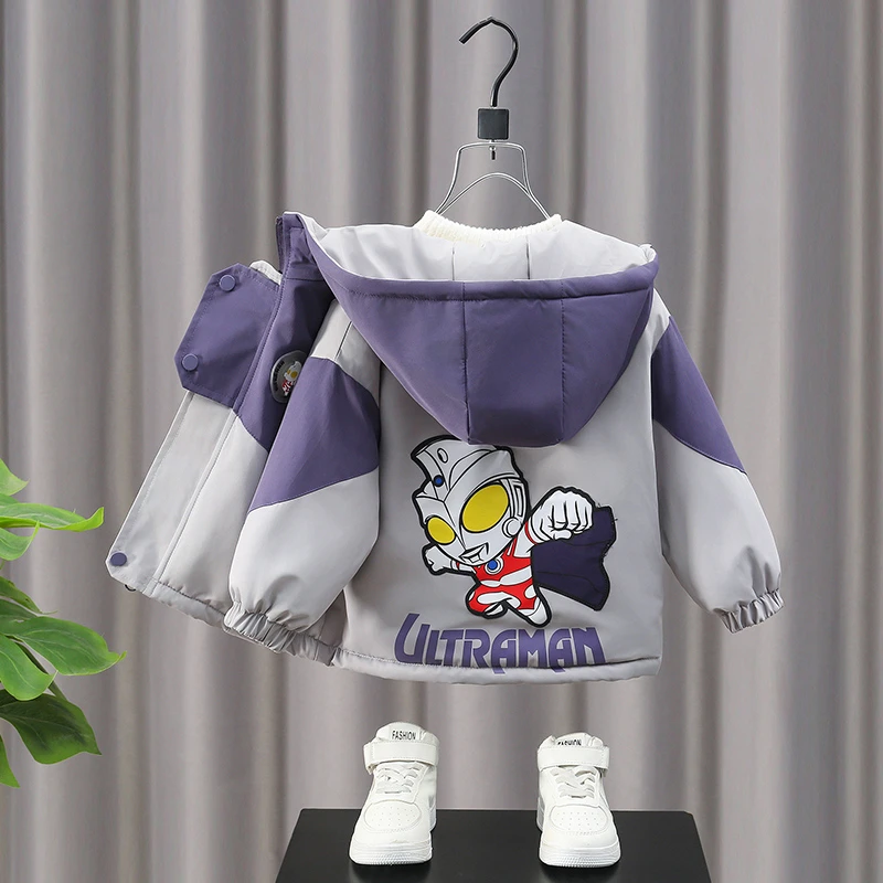 奥特曼衣服男童秋冬季加厚夹棉外套新款洋气加绒儿童男孩卡通上衣