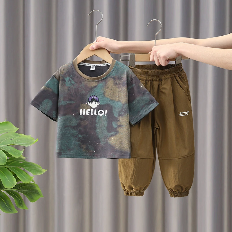 男童夏装套装2025新款时髦潮流儿童男孩夏季迷彩薄款韩版夏天衣服