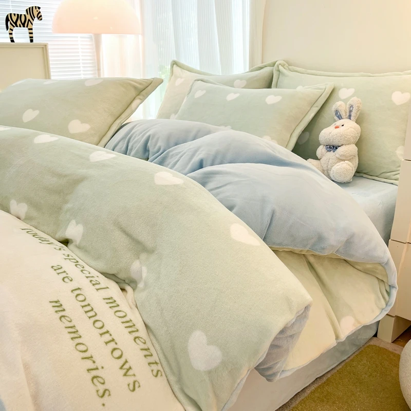 牛奶绒四件套冬季加绒加厚保暖双面被套珊瑚绒法兰绒三件套床单